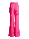 Women double-breasted floral Patchwork Blazer + high-waisted Bell Bottom pants two-piece set