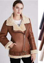 Women Lamb Wool PU-Leather Warm Jacket Women Lamb Wool PU-Leather Warm Jacket