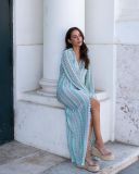 Women Contrast Color Lace Hollow Slit Maxi Dress