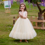 Girls Long Dress Puffy Princess Dress Flower Girl Mesh Birthday Wedding Dress