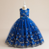 Girl's Wedding Dress Embroidered Children's Mesh Puffy Princess Dress
