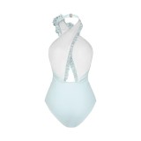 Women's Solid Color Cross Hollow Halter One Piece Swimsuit Cover Up Skirt Two Piece Swimwear For Women