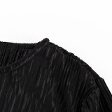 Women's Autumn Round Neck Belt Bell Bottom Long Sleeve Long Pleated Dress