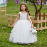 Long Princess Dress Tutu Skirt Girl's Catwalk Show Mesh Embroidered Performance Dress