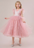 Children's Princess Dress Mesh Wedding Dress Long Flying Sleeve Dress