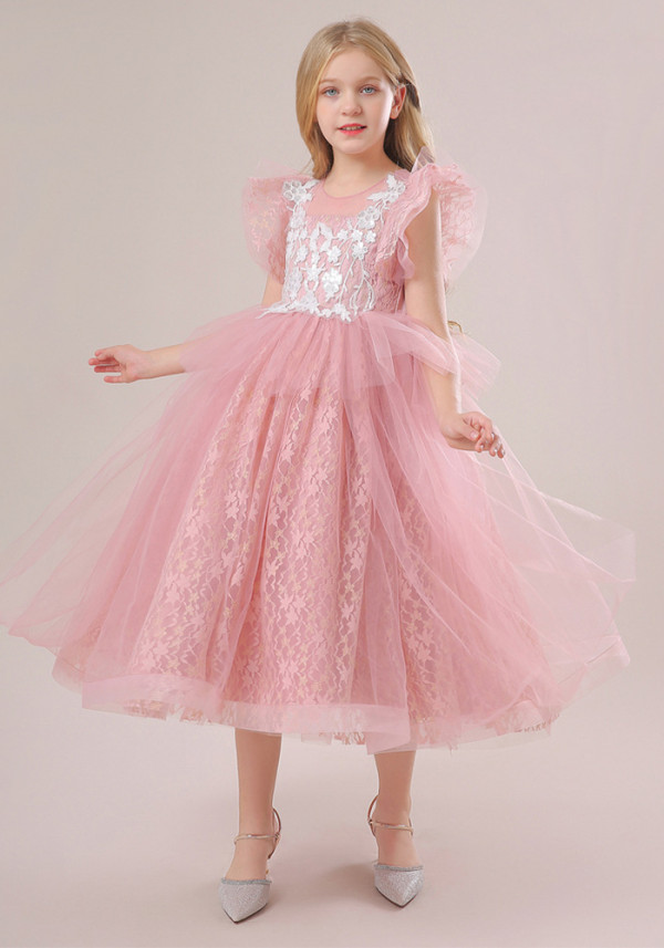 Children's Princess Dress Mesh Wedding Dress Long Flying Sleeve Dress