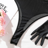 Sexy One-Piece Sexy See-Through Basic Slim Fit Bodysuit With Gloves For Women