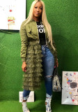 Fashionable Zipper Solid Color Mesh Lace Patchwork Jacket Coat