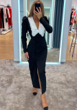 Autumn And Winter Women's Clothing Trends Black And White Contrast Slit Maxi Dress Peter Pan Collar Long Sleeve French Dress