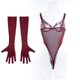 Sexy One-Piece Sexy See-Through Basic Slim Fit Bodysuit With Gloves For Women