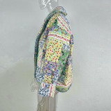 Autumn And Winter Turndown Collar Fashionable Printed Cotton-Padded Jacket