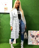 Fashionable Zipper Solid Color Mesh Lace Patchwork Jacket Coat