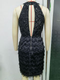 Women Sexy Vintage Tassel Patchwork Sequin Dress