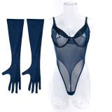 Sexy One-Piece Sexy See-Through Basic Slim Fit Bodysuit With Gloves For Women