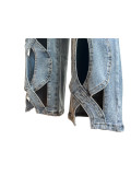 Women's Stretch Denim Pants Twist Hollow Loose Straight Jeans