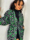 Women's Autumn Digital Print Patchwork Belt Pocket Kimono Jacket