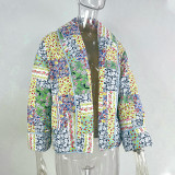 Autumn And Winter Turndown Collar Fashionable Printed Cotton-Padded Jacket