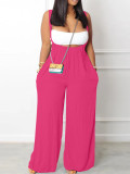 Drawstring Suspenders Wide Leg Trousers Strapless Crop Top Two-Piece Set