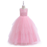 Long Princess Dress Tutu Skirt Girl's Catwalk Show Mesh Embroidered Performance Dress