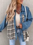 Autumn And Winter Denim Jacket Long Sleeve Plaid Buttoned Shirt Top
