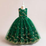 Girl's Wedding Dress Embroidered Children's Mesh Puffy Princess Dress