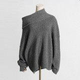 Women Autumn Trend Irregular Off Shoulder Loose Casual Knitting Shirt Long Sleeve Sweater