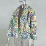 Autumn And Winter Turndown Collar Fashionable Printed Cotton-Padded Jacket