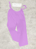Drawstring Suspenders Wide Leg Trousers Strapless Crop Top Two-Piece Set