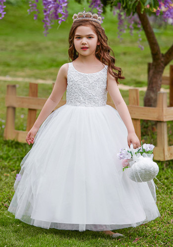 Long Princess Dress Tutu Skirt Girl's Catwalk Show Mesh Embroidered Performance Dress