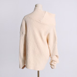 Women Autumn Trend Irregular Off Shoulder Loose Casual Knitting Shirt Long Sleeve Sweater