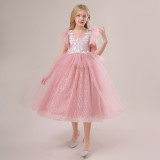 Children's Princess Dress Mesh Wedding Dress Long Flying Sleeve Dress