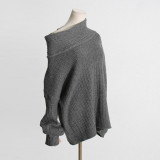 Women Autumn Trend Irregular Off Shoulder Loose Casual Knitting Shirt Long Sleeve Sweater