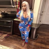 Christmas Women Printed Long Sleeve Jumpsuit