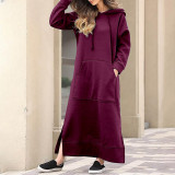 Plus Size Women Knitting Hooded Casual Maxi Dress
