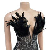 Women Solid Sexy Mesh Beaded Jumpsuit