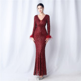 Plus Size Women Sequin Formal Party Maxi Evening Dress