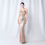 Positioning Flower Dinner Wedding Sequin Suspender Evening Dress