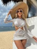 Women mesh hollow drawstring Lace-Up Swimwear Three-Piece