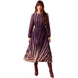Women Casual Long Sleeve Printed Maxi Dress