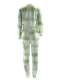Autumn And Winter Women's Round Neck Striped Hoodies Fashion Casual Pants Plus Size Two Piece Set
