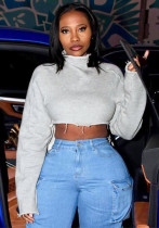 Women Autumn and Winter Long Sleeve High Collar Irregular Crop Top Women Autumn and Winter Long Sleeve High Collar Irregular Crop Top