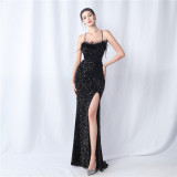 Feather Dinner Party Wedding Velvet Sequin Evening Dress