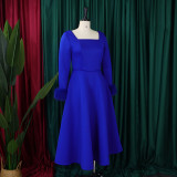 Winter Chic Elegant Fur Decorated Long Sleeve A-Line African Party Dress