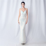 Positioning Flower Dinner Wedding Sequin Suspender Evening Dress