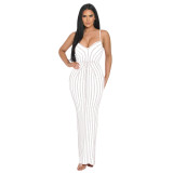 Women Solid Beaded Suspender Maxi Dress