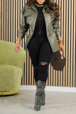Autumn And Winter Women's Solid Color Pu Leather Long Sleeve Turndown Collar Jacket