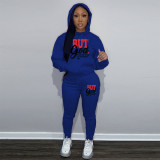 Women's Two-Piece Casual Printed Fleece Hoodie Pants Set