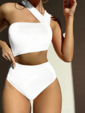 Women Sexy One Shoulder Strapless Hollow Solid One-piece Swimwear