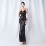 Positioning Flower Dinner Wedding Sequin Suspender Evening Dress