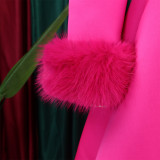 Winter Chic Elegant Fur Decorated Long Sleeve A-Line African Party Dress